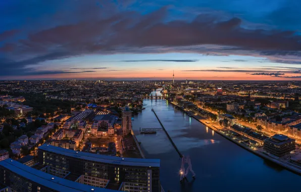 Tower, river, Germany, sunset, evening, Berlin