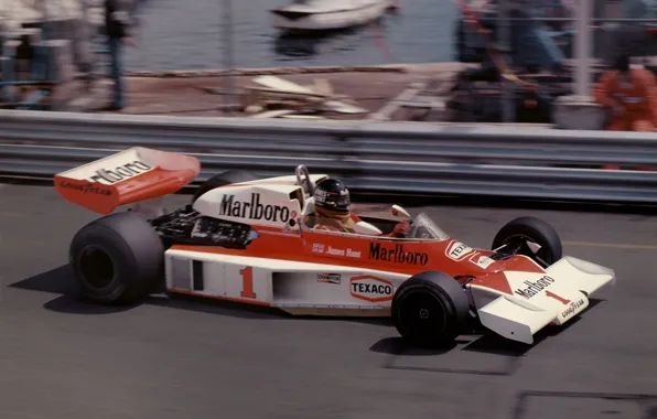 Картинка скорость, легенда, Formula 1, 1977, Monte Carlo, James Hunt, чемпион мира, Marlboro Team McLaren