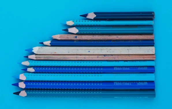 Картинка поверхность, синий, карандаши, оттенки синего, голубая