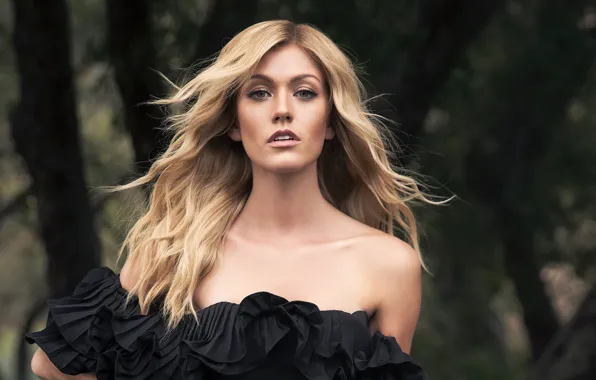 Взгляд, девушка, макияж, платье, блондинка, красотка, боке, Katherine McNamara