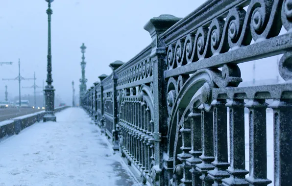 Картинка зима, мост, город, мороз, Санкт-Петербург, bridge, winter, St.Petersburg