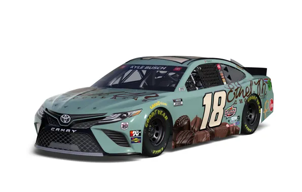 Картинка Белый фон, Toyota, NASCAR, Toyota Camry, 18, Kyle Busch