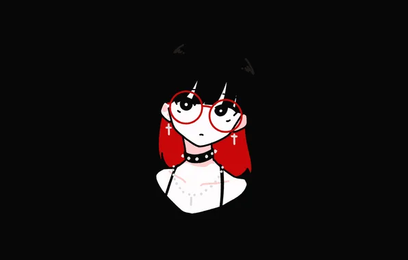 Лицо, минимализм, очки, девочка, girl, черный фон, minimalism, face