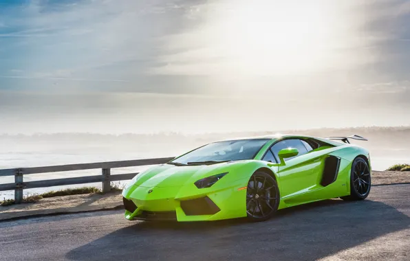 Green, lamborghini, sky, aventador