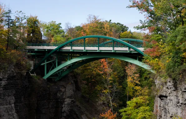 Картинка осень, мост, природа, скалы, USA, США, nature, bridge