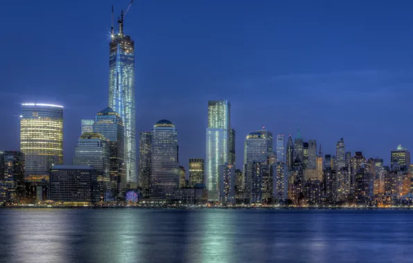 Здания, Нью-Йорк, ночной город, Манхэттен, Manhattan, NYC, New York City, One World Trade Center