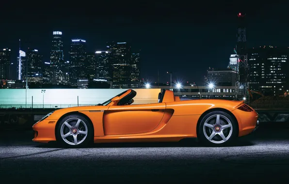 Оранжевый, Porsche, порше, вид сбоку, Porsche Carrera GT
