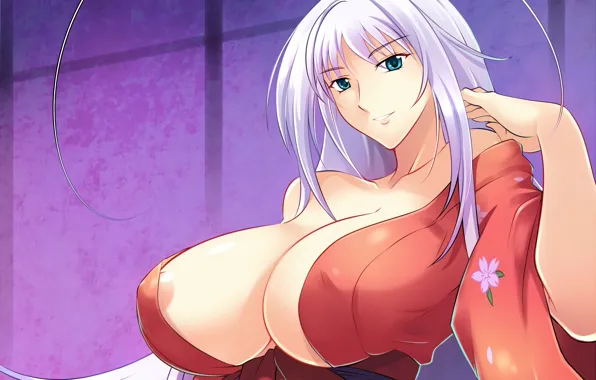 Girl, Tenjou Tenge, sexy, yukata, erect nipples, long hair, dress, boobs