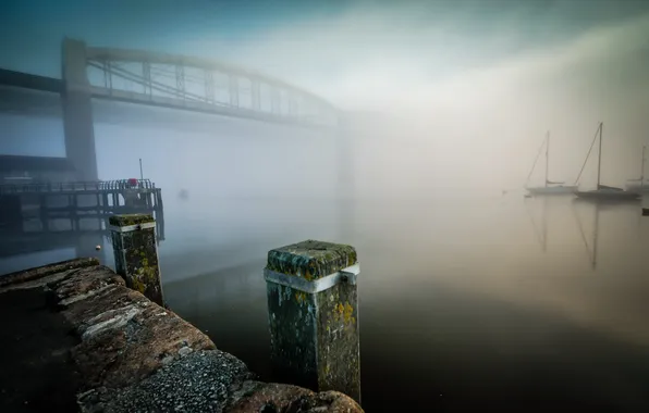 Картинка туман, река, Albert Bridge, Saltash