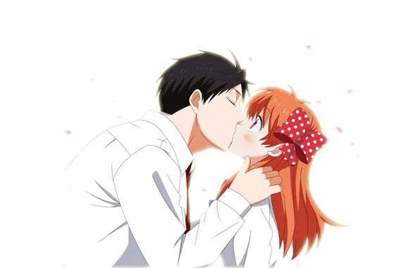 Девушка, поцелуй, аниме, арт, парень, двое, sakura chiyo, gekkan shoujo nozaki-kun