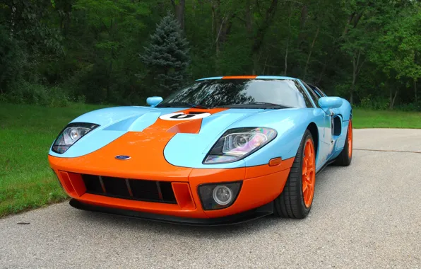 Картинка Ford, Orange, Blue, Forest, GT