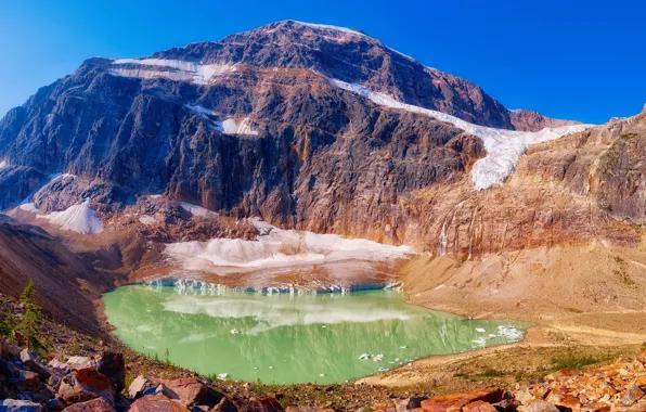 Небо, солнце, горы, озеро, камни, скалы, Канада, Jasper National Park