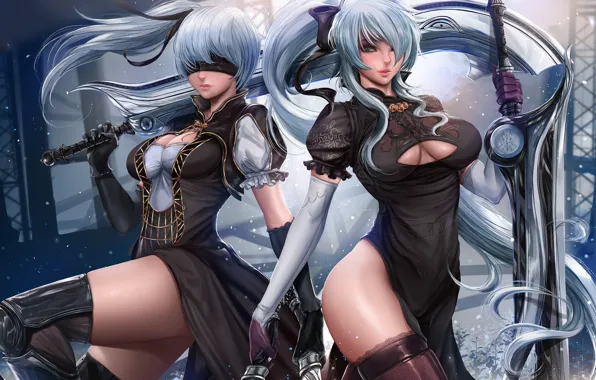 Девушка, Девушки, Рисунок, Тело, Android, Арт, Nier, Фигура
