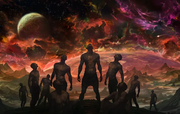 Rock, fantasy, sky, alien, rocks, stars, planet, galaxy