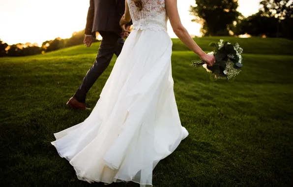 Букет, семья, пара, костюм, влюбленные, невеста, белое платье, свадьба