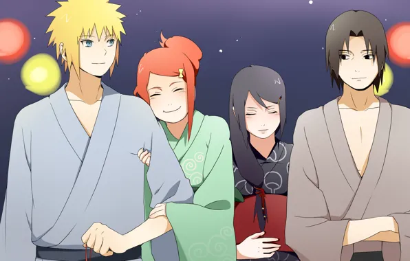 Naruto, art, kimono, minato, kushina, mikoto, fugaku