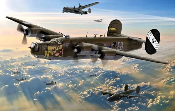 Бомбардировщик, B-24, 8th Air Force, 453rd BG, 734th BS, Jimmy Stewart, ''Male Call''