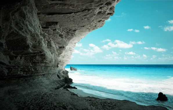Картинка море, пляж, скалы