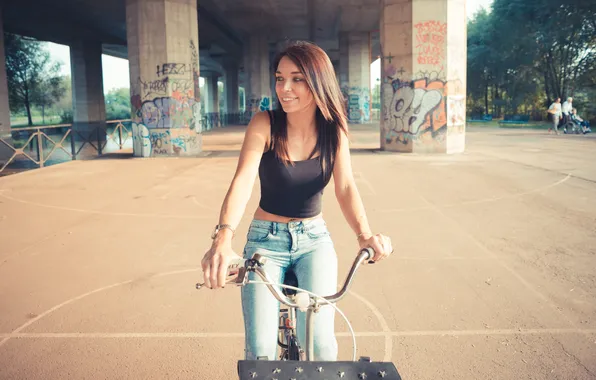 Bicycle, women, smiling
