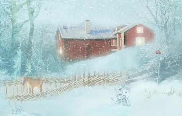 Картинка зима, снег, дом