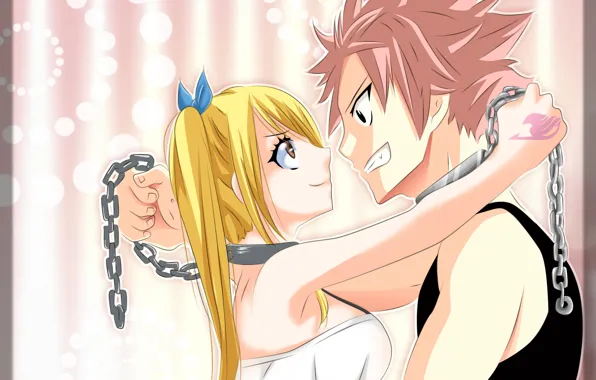 Любовь, аниме, арт, объятия, пара, Fairy Tail, Люси, Нацу Драгнил