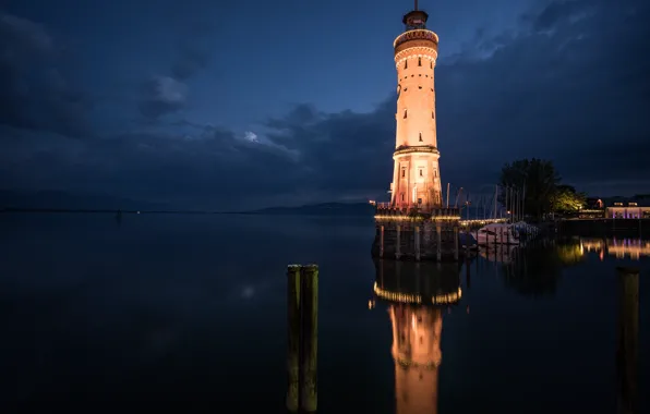 Картинка ночь, маяк, Lindau