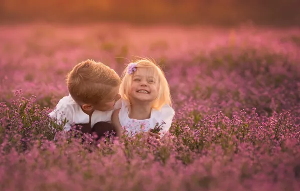 Цветы, дети, смех, мальчик, девочка, Lisa Holloway