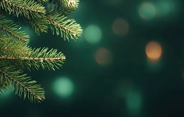 Ветки, ель, Рождество, Новый год, ёлка, хвоя, зеленый фон, хвойные