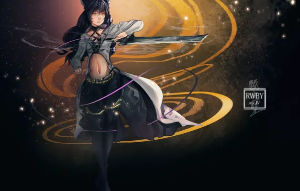 Girl, sword, weapon, anime, ken, blade, yellow eyes, webserie