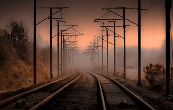 Ночь, туман, железная дорога
