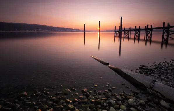 Пейзаж, закат, озеро