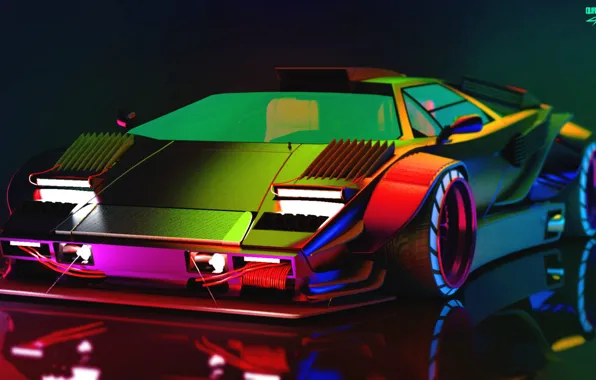 Авто, Lamborghini, Неон, Машина, Car, Art, Neon, Countach