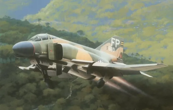Картинка aircraft, painting, aviation, jet, vietnam, F-4 Phantom, drawinf