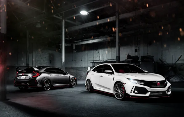 Картинка машина, ночь, гараж, Honda, Civic Type R