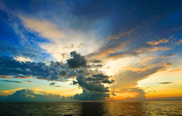 Море, небо, облака, закат, горизонт