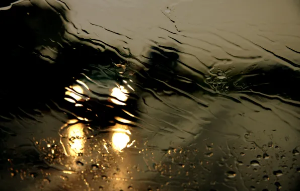 Дорога, стекло, вода, капли, ночь, дождь, ливень, потоки