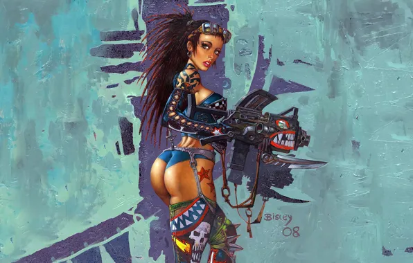 Girl, fantasy, shorts, legs, weapon, boobs, beautiful, comics