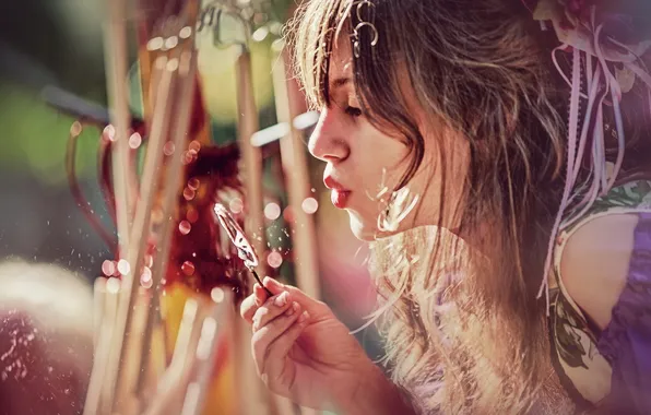 Девушка, пузыри, фон