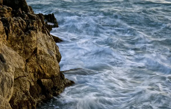 Картинка море, волны, вода, синий, камни, скалы, берег