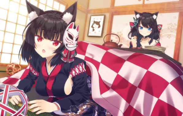 Девочки, аниме, арт, ушки, yamashiro, azur lane, fusou