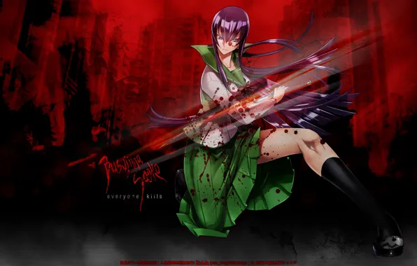 Обои Кровь, Highschool Of The Dead, Саэко Бусудзима, Школа.