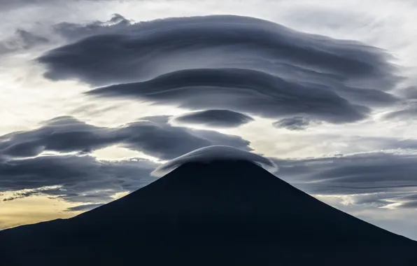 Картинка Japan, twilight, Mount Fuji, sky, landscape, nature, sunset, clouds