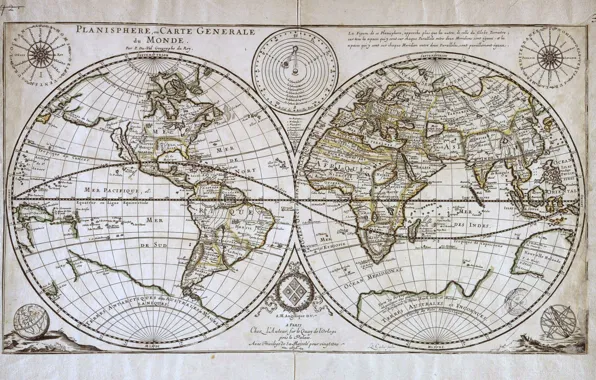 Карта, полушария, planisphere duval