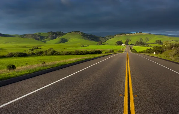 Картинка дорога, небо, тучи, весна, Калифорния, Апрель, США, штат