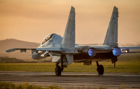 Картинка истребитель, аэродром, российский, многоцелевой, двухместный, Су-30СМ