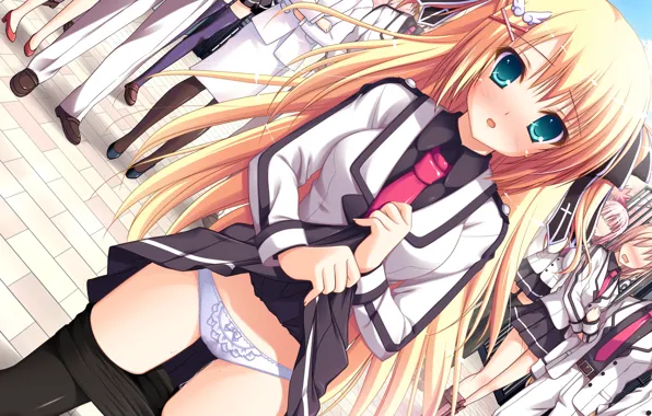 Girl, sexy, lingerie, school uniform, panties, long hair, boobs, anime
