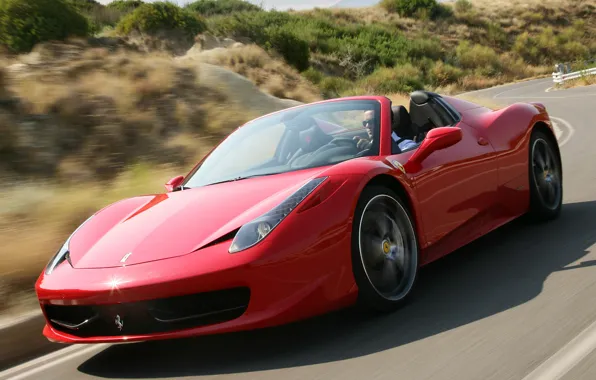 Дорога, скорость, Ferrari, red, road, speed, Spider, 458 Italia