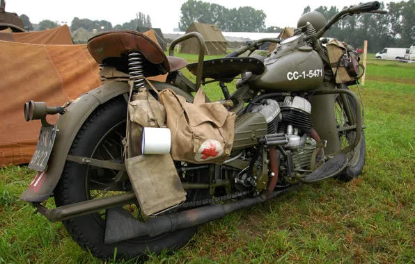 Картинка трава, войны, мотоцикл, военный, Harley-Davidson, мировой, Второй, времён