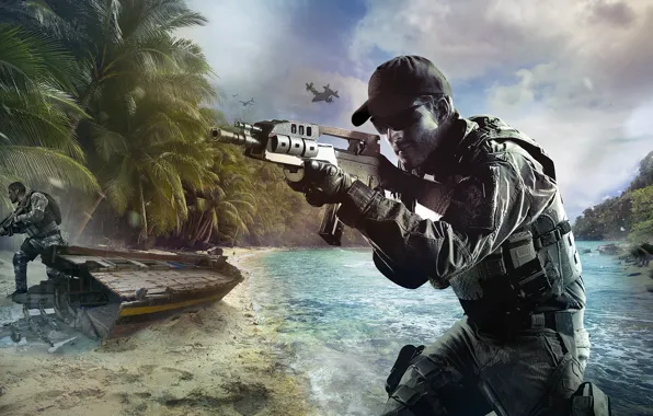 Картинка пляж, война, лодка, остров, солдаты, Call of Duty: Black Ops 2