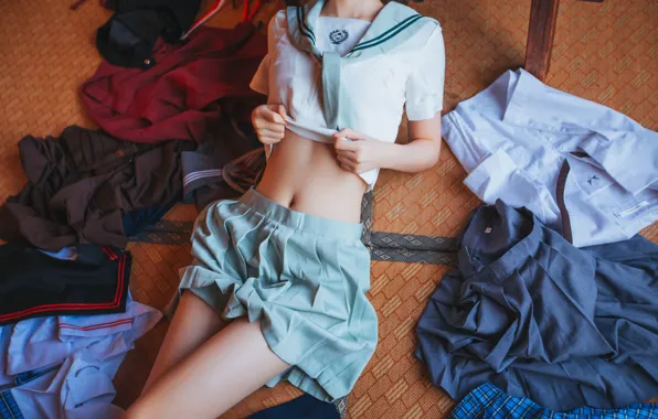 Model, Woman, Skirt, Uniform, Minka, Faceless